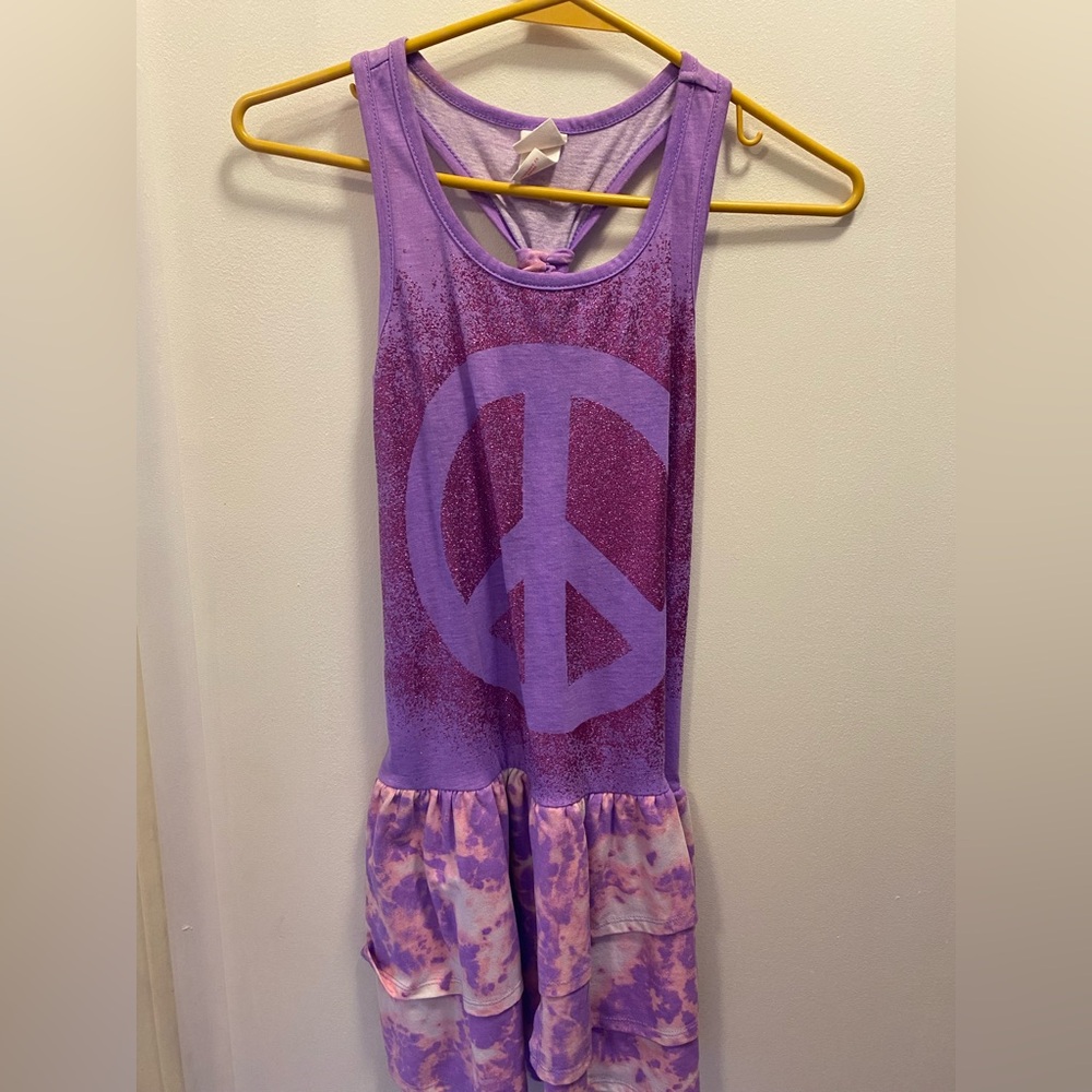 Purple sparkly dress with tie dye color skirt